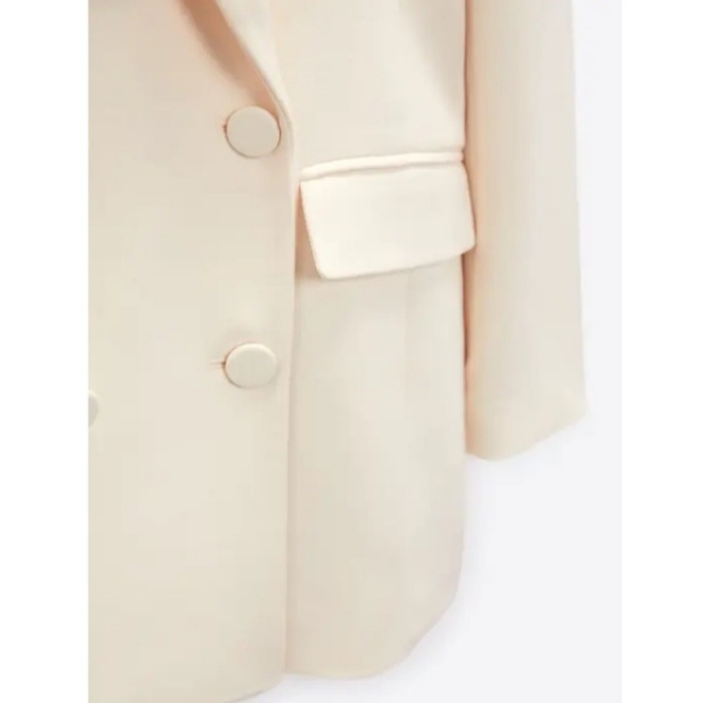 ZARA DOUBLE BREASTED LONG BLAZER COAT JACKET ECRU XS - Picture 9 of 12